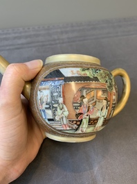 A fine Chinese Canton famille rose teapot with figures in a garden, Yongzheng