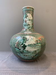 A large Chinese famille verte 'river landscape' 'tianqiu ping' vase, Chenghua mark, 19th C.