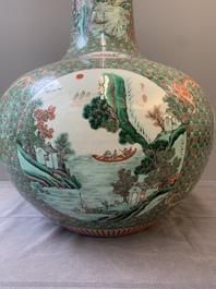 A large Chinese famille verte 'river landscape' 'tianqiu ping' vase, Chenghua mark, 19th C.