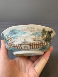 A pair of Chinese famille rose 'landscape' bowls, Daoguang mark and of the period