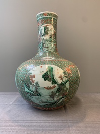 A large Chinese famille verte 'river landscape' 'tianqiu ping' vase, Chenghua mark, 19th C.