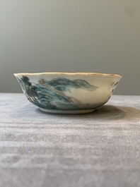 A pair of Chinese famille rose 'landscape' bowls, Daoguang mark and of the period