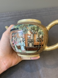A fine Chinese Canton famille rose teapot with figures in a garden, Yongzheng