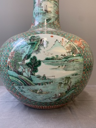 A large Chinese famille verte 'river landscape' 'tianqiu ping' vase, Chenghua mark, 19th C.