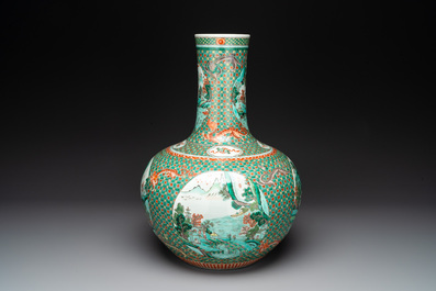 A large Chinese famille verte 'river landscape' 'tianqiu ping' vase, Chenghua mark, 19th C.