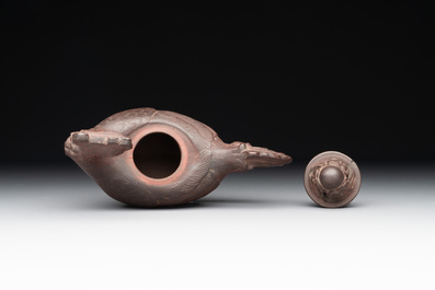 A Chinese Yixing stoneware phoenix-form teapot and cover, Kangxi