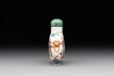 A Chinese famille rose '18 Luohan' snuff bottle, Daoguang mark and of the period