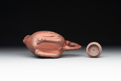 A Chinese Yixing stoneware phoenix-form teapot and cover, Kangxi