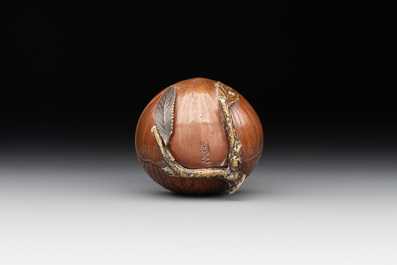 A Japanese chestnut-form hako or box and cover, signed Noriyuki 則之, Edo, 18th C.