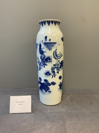 A fine Chinese blue and white sleeve vase with narrative design, Transitional period