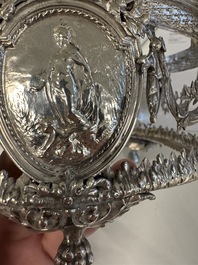 A silver and blue glass jardini&egrave;re, signed J.P. Legastelois, 19/20th C.
