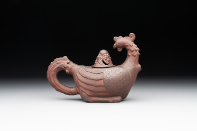 A Chinese Yixing stoneware phoenix-form teapot and cover, Kangxi