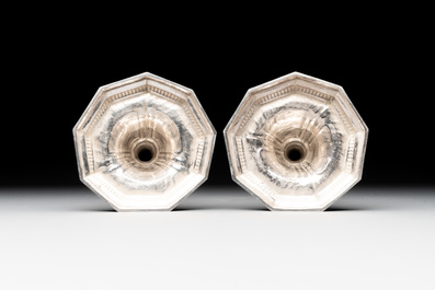 A pair of silver Louis XIV-style candle holders, Wolfers Fr&egrave;res, Brussels, 19/20th C.