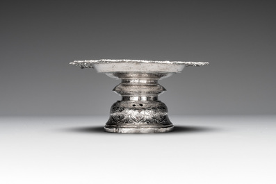 A silver tazza, four boxes and a large spoon, China and Thailand 19/20th C.