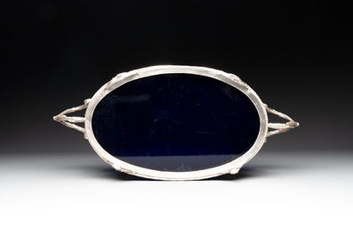 A silver and blue glass jardini&egrave;re, signed J.P. Legastelois, 19/20th C.