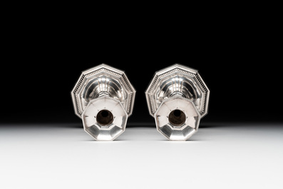 A pair of silver Louis XIV-style candle holders, Wolfers Fr&egrave;res, Brussels, 19/20th C.