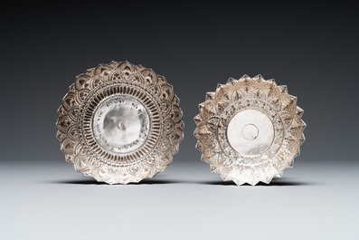Three silver bowls and two tazzas, China, Thailand and Burma, 19/20th C.