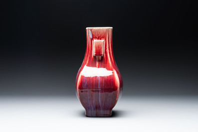 A Chinese flamb&eacute;-glazed 'hu' vase, Qianlong mark, 19/20th C.