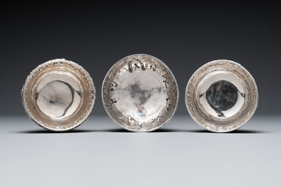 Three silver bowls and two tazzas, China, Thailand and Burma, 19/20th C.