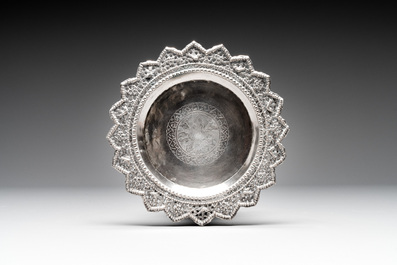 A silver tazza, four boxes and a large spoon, China and Thailand 19/20th C.