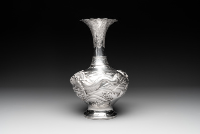 A Japanese silver 'dragon' vase, signed Mitsuhisa, Meiji, 19th C.