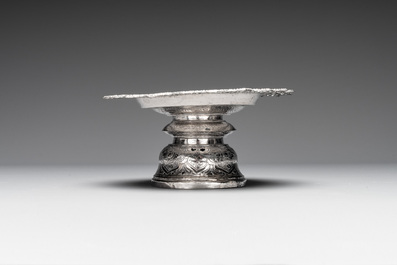 A silver tazza, four boxes and a large spoon, China and Thailand 19/20th C.