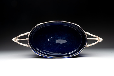 A silver and blue glass jardini&egrave;re, signed J.P. Legastelois, 19/20th C.