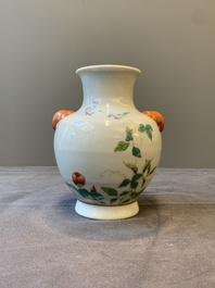 A Chinese famille rose 'rooster and flowers' 'hu' vase, Hua Ren Tang 懷仁堂 mark, Republic