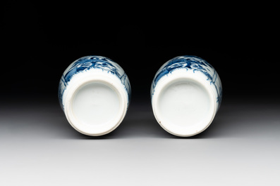 A Chinese blue and white garniture with five vases, Kangxi