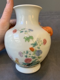 A Chinese famille rose 'rooster and flowers' 'hu' vase, Hua Ren Tang 懷仁堂 mark, Republic