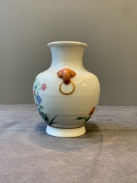 A Chinese famille rose 'rooster and flowers' 'hu' vase, Hua Ren Tang 懷仁堂 mark, Republic