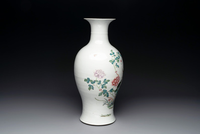 A Chinese famille rose 'birds among flowering branches' vase, Qianlong mark, 19th C.