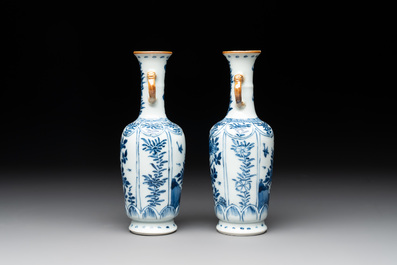 A Chinese blue and white garniture with five vases, Kangxi