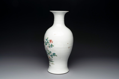 A Chinese famille rose 'birds among flowering branches' vase, Qianlong mark, 19th C.