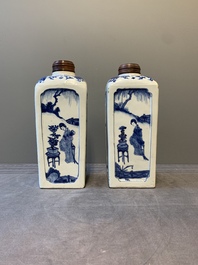 A pair of Chinese blue and white 'Long Eliza' square flasks, Kangxi