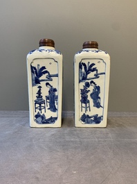A pair of Chinese blue and white 'Long Eliza' square flasks, Kangxi