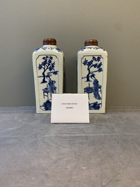 A pair of Chinese blue and white 'Long Eliza' square flasks, Kangxi