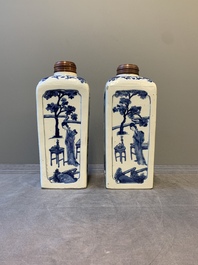 A pair of Chinese blue and white 'Long Eliza' square flasks, Kangxi