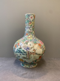 A fine Chinese famille rose 'millefleurs' bottle vase with immortals, Kangxi mark, Republic