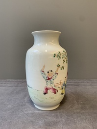 A Chinese famille rose 'playing boys' vase, Hongxian mark, Republic