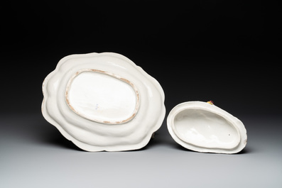 A polychrome French faience 'hen' tureen and cover, Ferri&egrave;re-la-Petite, 18th C.