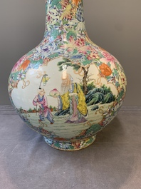 A fine Chinese famille rose 'millefleurs' bottle vase with immortals, Kangxi mark, Republic