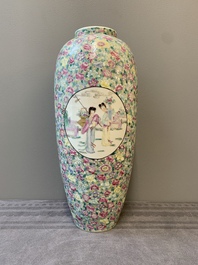 A Chinese famille rose 'millefleurs' 'ladies in a garden' vase, Republic