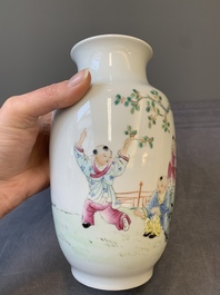 A Chinese famille rose 'playing boys' vase, Hongxian mark, Republic