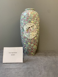 A Chinese famille rose 'millefleurs' 'ladies in a garden' vase, Republic