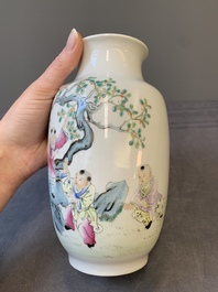 A Chinese famille rose 'playing boys' vase, Hongxian mark, Republic
