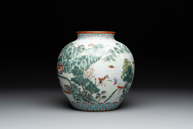 A Chinese famille rose 'fisherman, woodcutter, farmer and scholar 漁樵耕讀圖' vase, Shen De Tang 慎德堂 mark, 19/20th C.