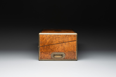 A burlwood- and rosewood veneered travel writing box, Pearce Maker 77 Cornhill London, dated 31st Dec. 1859