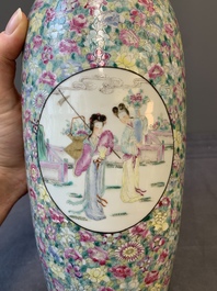 A Chinese famille rose 'millefleurs' 'ladies in a garden' vase, Republic