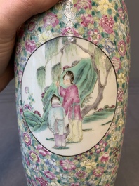 A Chinese famille rose 'millefleurs' 'ladies in a garden' vase, Republic